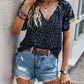 Bohemian style V-neck loose fitting blouse