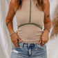 Khaki Crew Neck Contrast Ribbed Tank Top