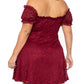 Red Lace Frill Bubble Sleeve Off Shoulder Plus Size Dress