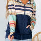 Striped Color Block Thumbhole Sleeve Full Zip Hoodie