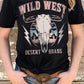 Black Wild West Desert Roads Bull Skull Graphic Tee
