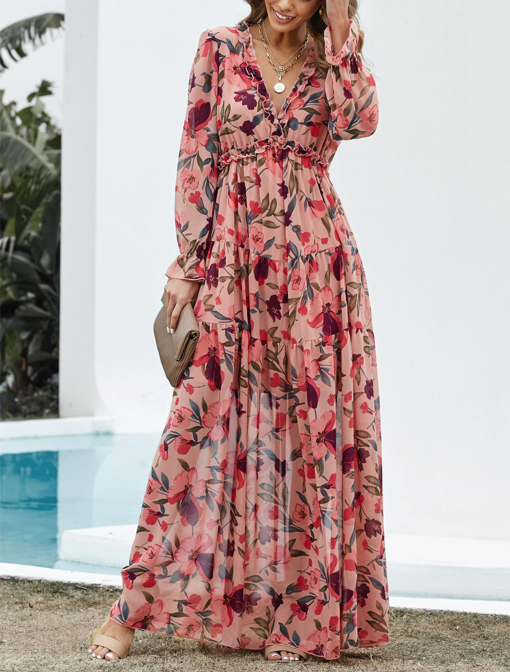 Wild Lotus Ruffle Tiered Maxi Dress
