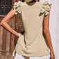 Khaki Ruffle Tiered Sleeve V Neck Tank Top
