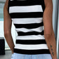 White Striped Print Knitted Tank Top