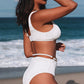White O-ring Detail Ribbed Knit Bikini Swimsuit