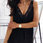 Black Lace Patchwork V Neck Tank Top