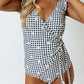 Black Ruffle V Neck Wrap Tie Side One Piece Swimsuit