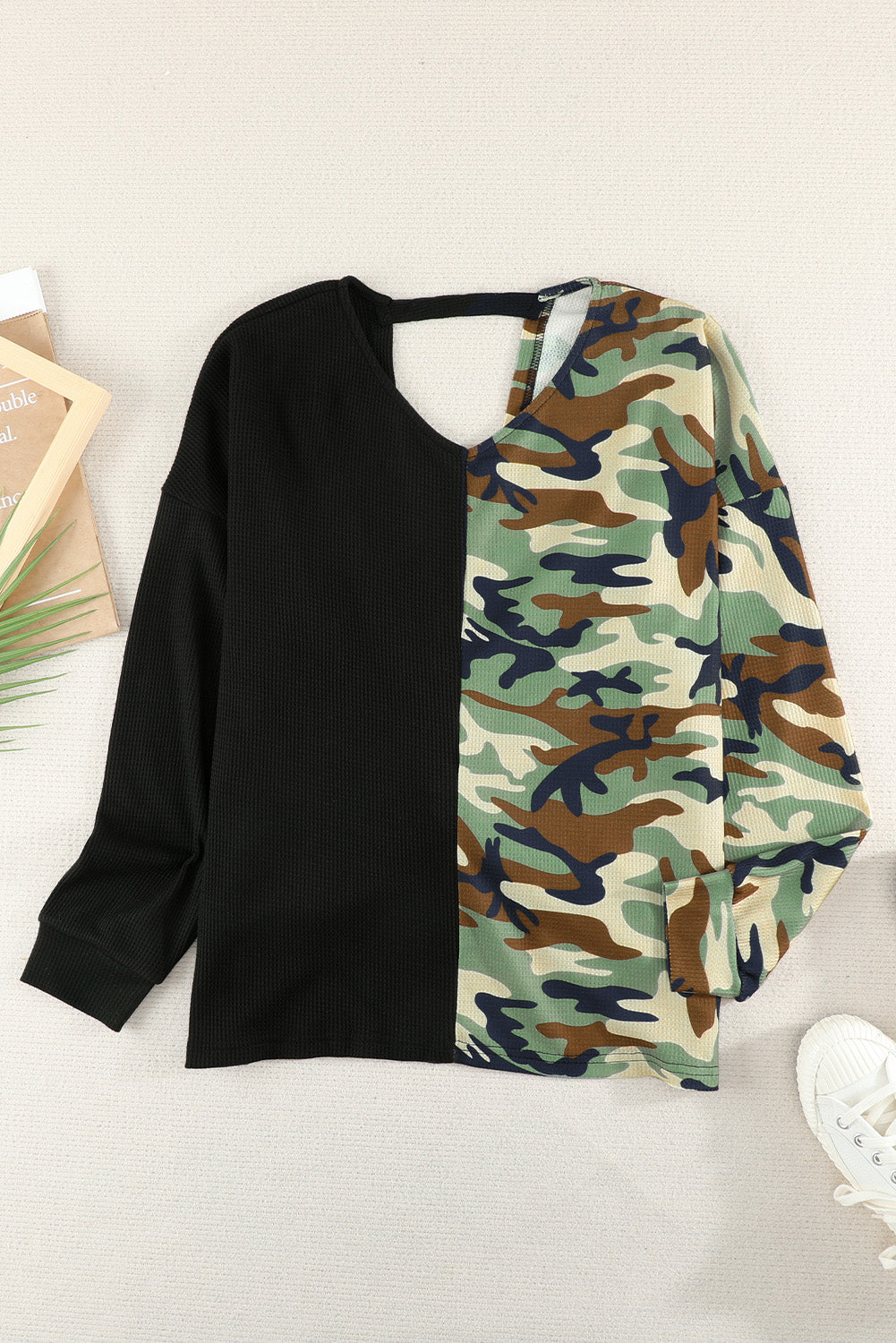 Camo Twist Back Waffle Top