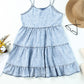 Sky Blue Adjustable Straps Tiered Ruffle Denim Dress