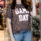 Gray GAME DAY Leopard Print Short Sleeve T Shirt
