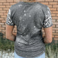 Gray MAMA Lightning Leopard Bleached Print Graphic T Shirt