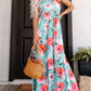 Sky Blue Boho Print Sleeveless High Waist Long Floral Dress