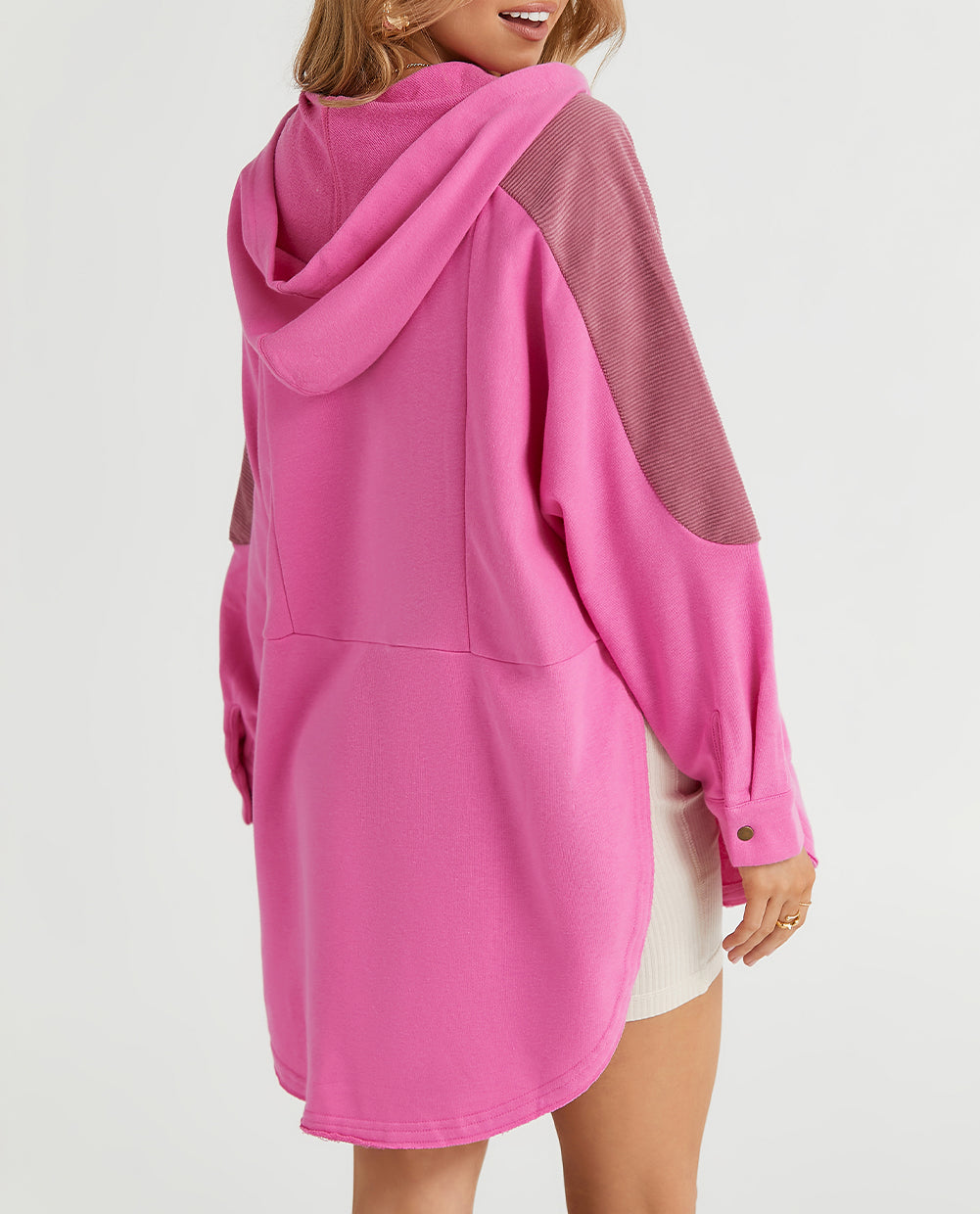 Patchwork Side Pockets Oversized Henley Hoodie