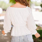 White Lattice Frilled Off Shoulder Cinched Waist Peplum Blouse