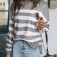 Striped Print Pocketed Long Sleeve Top with Slits