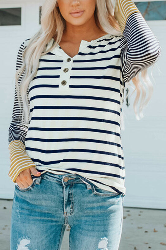 Sleeve Stripe Button Henley Top