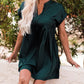 Green Notched Neckline Cuffed Short Sleeve Shift Dress