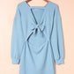 Open Back Tie Long Sleeve Bodycon Dress Blue