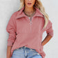 Pink Solid Color Zip Collar Sweatshirt with Pockets