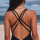 Black O-ring Decor Hollowed Strappy One Piece Swimsuit