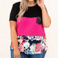 Black Floral Color Block Sequin Pocket Plus Size Tee