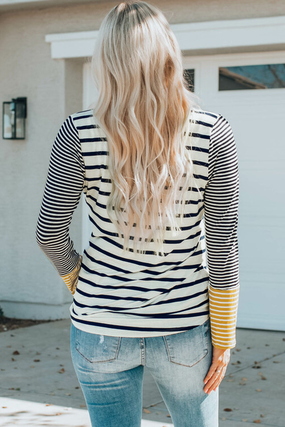 Sleeve Stripe Button Henley Top