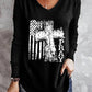 Black PRAY American Flag Cross Print V Neck Top
