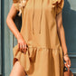 Khaki Tiered Ruffled Sleeves Mini Dress with Pockets