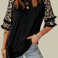Ruffled Leopard Sleeve Patchwork Top