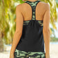 Black Contrast Splice Racerback Tankini Printed 2pcs Set