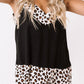 Black Leopard Patchwork Spaghetti Straps Tank Top