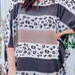 Gray Plus Size Leopard Striped Color Block Oversized Top