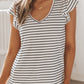 Stripe V Neck Flutter Sleeve Top