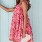 Red Tiered Ruffled Square Neck Sleeveless Floral Mini Dress