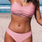 Pink Ruched Bikini Solid 2pcs Swimsuit
