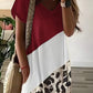 Red Leopard Color Block Side Slit T Shirt Maxi Dress