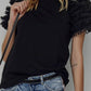 Black Mesh Ruffled Short Sleeve T Shirt