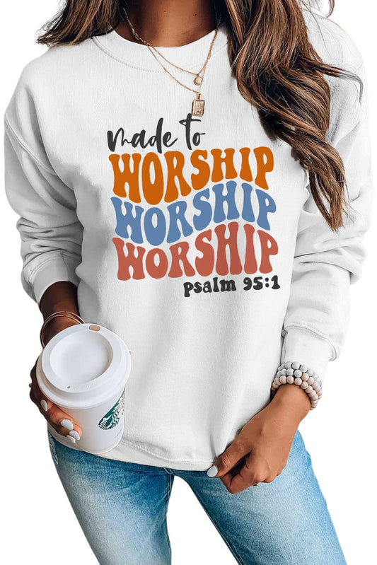 White Made to Worship Psalm 95:1 Long Sleeve Sweatshirt