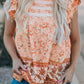 Orange Floral Print Ruffled Crew Neck Sleeveless Top