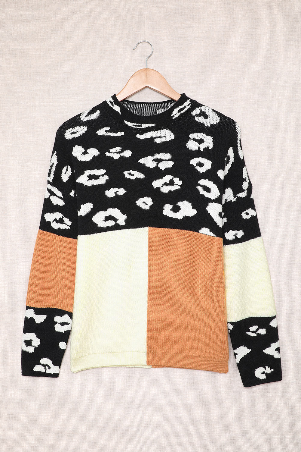 Leopard Colorblock Mock Neck Sweater