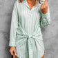 Striped Tie Front Button Shirt Tunic Dress