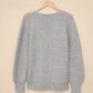 Gray Lace Scalloped V-Neck Side Split Loose Sweater