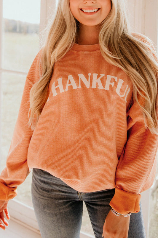 Orange Graphic Drop Shoulder Corded Sweatshirt