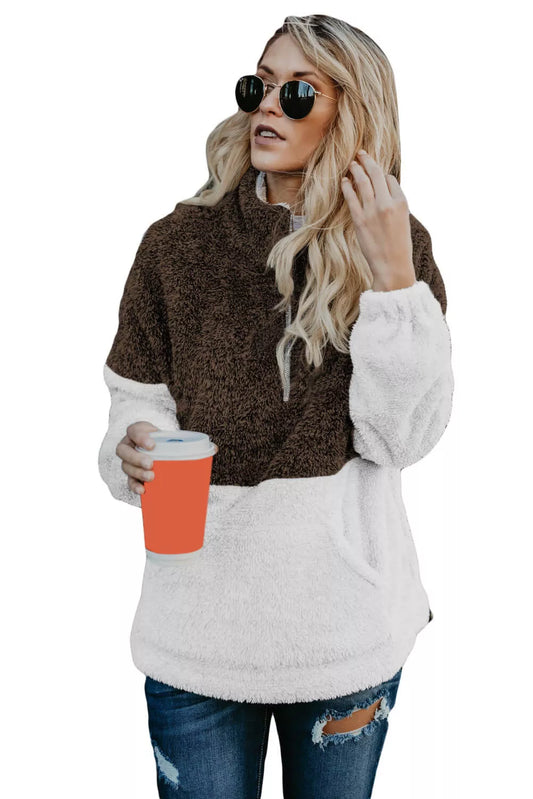 Zip Neck Oversize Fluffy Fleece Pullover