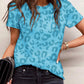 Blue Leopard Print Crew Neck Short Sleeve T Shirt