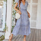 Ruffled V-Neck Neck Waist Floral Dress