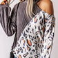 Leopard Color Block Cold Shoulder Turtleneck Top