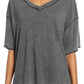 Gray Waffle Knit Seamed Half Sleeve V Neck Top