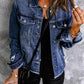 Lapel Distressed Raw Hem Buttons Denim Jacket