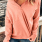 Pink Split V Neck Long Sleeve Top
